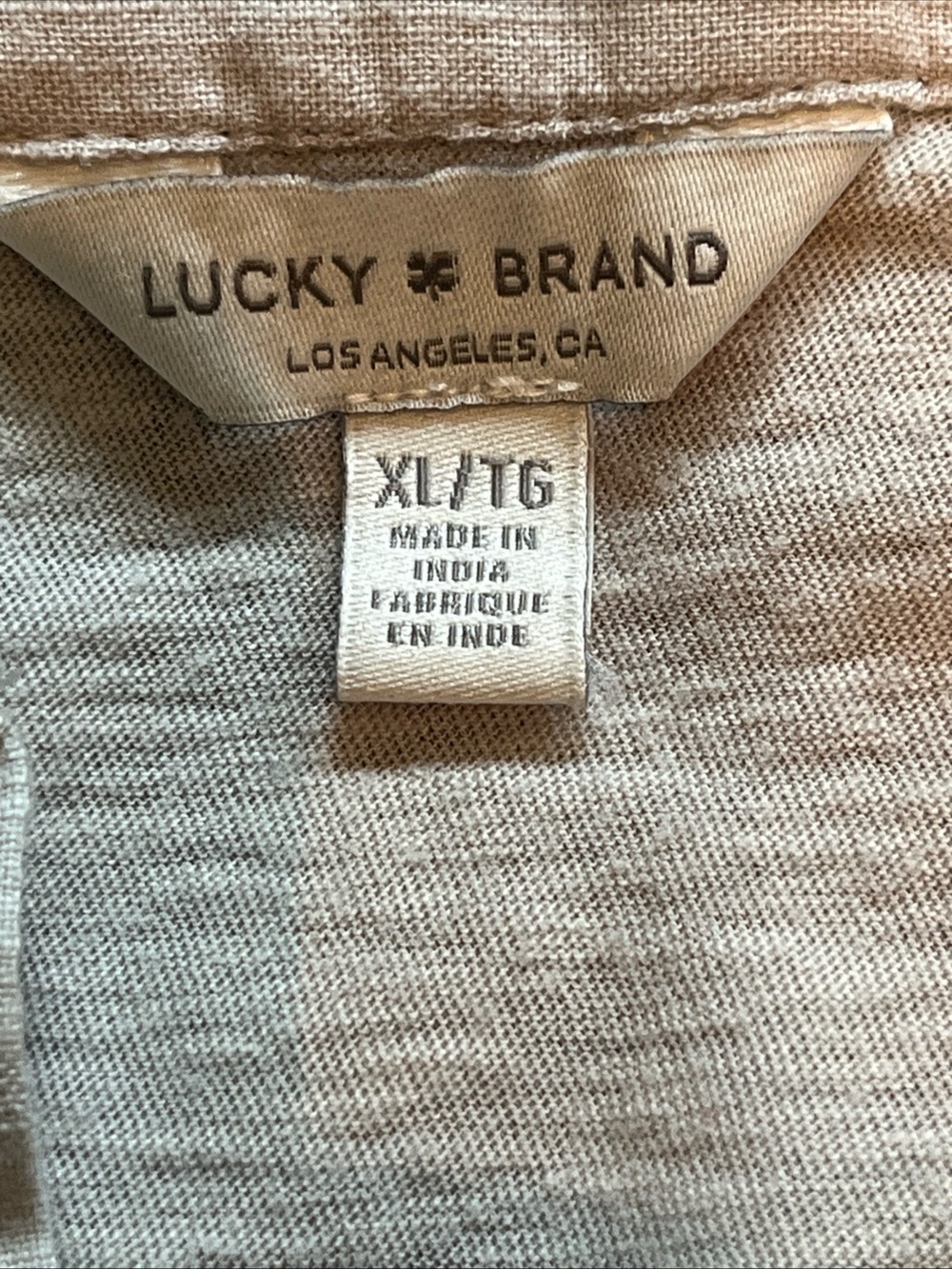 Lucky Brand Womens Henley Short Sleeve Top Tan XL Cuffed Sleeve Lightweight - Picture 4 of 5